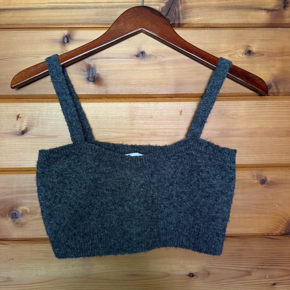 Zara Charcoal Grey Sweater Knit Crop Tank Top | size large